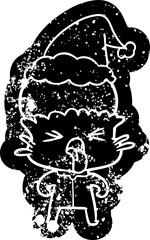 weird cartoon distressed icon of a alien wearing santa hat