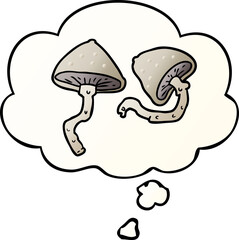 cartoon mushrooms and thought bubble in smooth gradient style