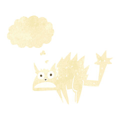 cartoon frightened cat with thought bubble