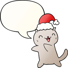 cute cartoon christmas cat and speech bubble in smooth gradient style