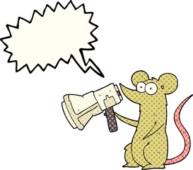 comic book speech bubble cartoon mouse with megaphone