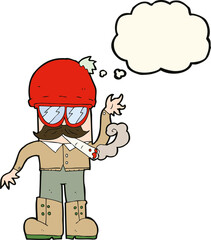 cartoon man smoking pot with thought bubble