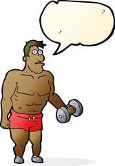 cartoon man lifting weights with speech bubble