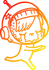 warm gradient line drawing cartoon crying astronaut girl