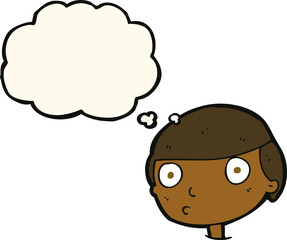 cartoon boy staring with thought bubble