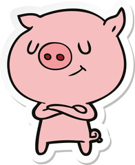 sticker of a happy cartoon pig
