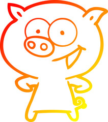 warm gradient line drawing cheerful pig cartoon