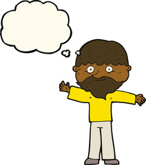 cartoon happy man with beard with thought bubble