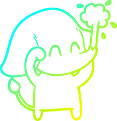 cold gradient line drawing cute cartoon elephant spouting water