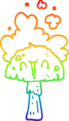rainbow gradient line drawing cartoon mushroom with spoor cloud