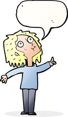 cartoon curious woman with speech bubble