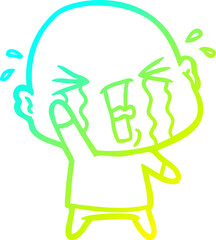 cold gradient line drawing cartoon crying bald man