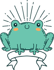 banner with tattoo style happy frog