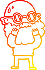 Fototapeta premium warm gradient line drawing cartoon worried man with beard and spectacles