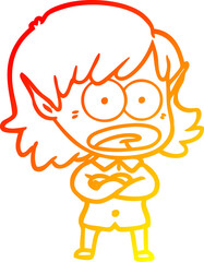 warm gradient line drawing cartoon shocked elf girl
