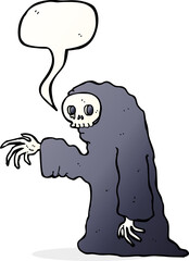 cartoon spooky halloween costume with speech bubble