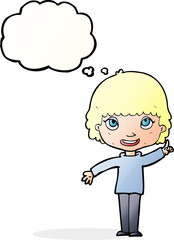 cartoon woman with idea with thought bubble