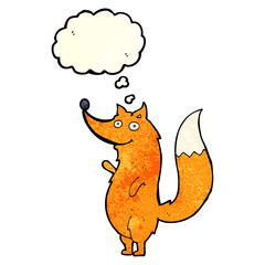 cartoon waving fox with thought bubble