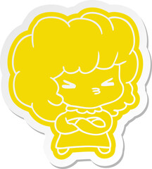 cartoon sticker of a cute cross kawaii girl