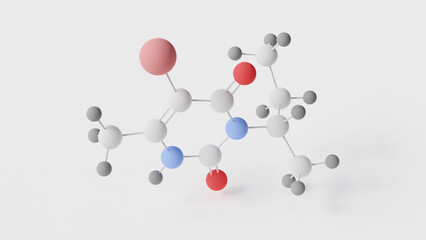 bromacil molecule 3d, molecular structure, ball and stick model, structural chemical formula pesticide