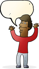 cartoon nervous man with speech bubble