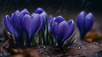 spring crocus flowers under rain new quality nature stock image illustration desctop wallpaper design generative ai