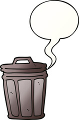 cartoon trash can and speech bubble in smooth gradient style