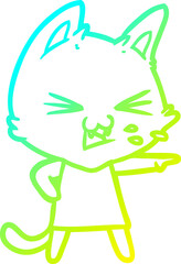 cold gradient line drawing cartoon cat hissing