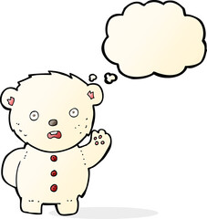 cartoon unhappy polar teddy bear with thought bubble