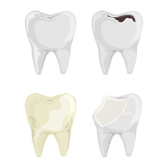 Set of teeth. Dental problems. Broken tooth, yellow tooth, tooth with caries. Flat vector illustration isolated on white background.