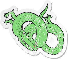 retro distressed sticker of a cartoon dragon