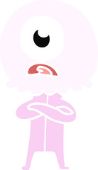 flat color style cartoon cyclops alien spaceman