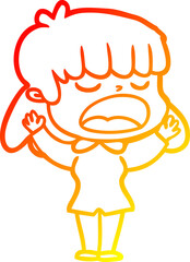 warm gradient line drawing cartoon woman talking loudly