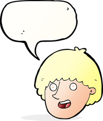 cartoon happy male face with speech bubble