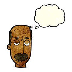 cartoon bored old man with thought bubble