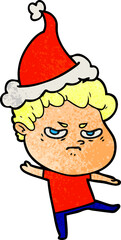 textured cartoon of a angry man wearing santa hat