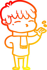 warm gradient line drawing cartoon curious boy
