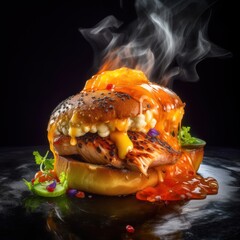 Flaming Pineapple Glazed Lox and Bagel - Generative Ai Illustration