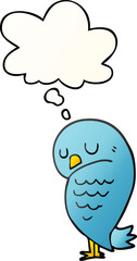 cartoon bird and thought bubble in smooth gradient style