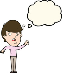 cartoon unhappy boy with thought bubble