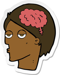 sticker of a cartoon head with brain symbol