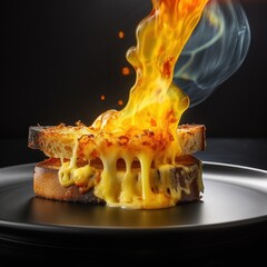 Flaming Glowing Grilled Cheese AI - Generative Ai Illustration