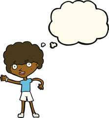 cartoon sporty person with thought bubble