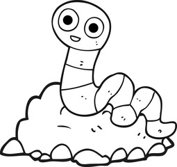 black and white cartoon earthworm