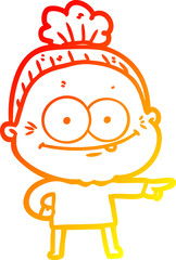 warm gradient line drawing cartoon happy old woman