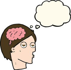 cartoon head with brain symbol with thought bubble