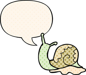 cartoon snail and speech bubble in comic book style