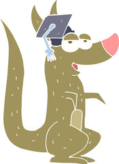 flat color illustration of a cartoon kangaroo with graduation cap