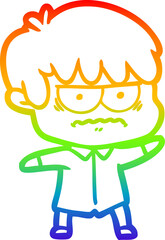 rainbow gradient line drawing annoyed cartoon boy