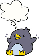 cartoon penguin and thought bubble